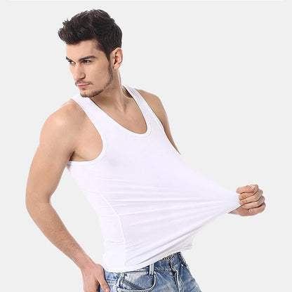 Men's solid color basic cotton narrow shoulder vest fashion casual men's T-shirt sports fitness Joker round neck youth vest - GabyFit Goods