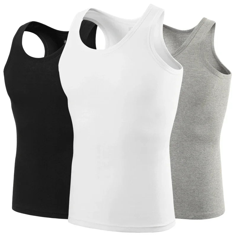 Men's solid color basic cotton narrow shoulder vest fashion casual men's T-shirt sports fitness Joker round neck youth vest - GabyFit Goods