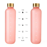 1L Bottle With Time Marker 32 OZ Motivational Reusable Fitness Sports Outdoors Travel Leakproof BPA Free Frosted Plastic