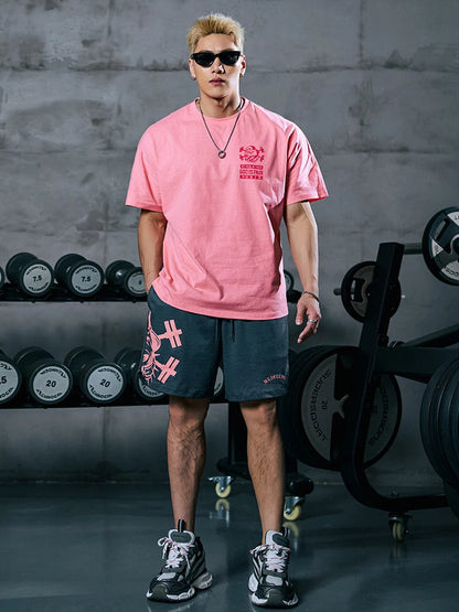 2025 new muscle dog short sleeve T-shirt men's fashion brand sexy printed summer loose blazer men's training fitness clothes