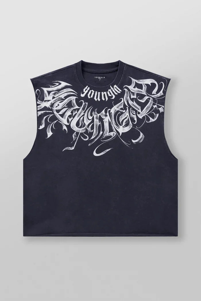 New men's fitness vest, men's casual running training sleeveless T-shirt, trendy printed clothing vest, men's heavyweight cotton