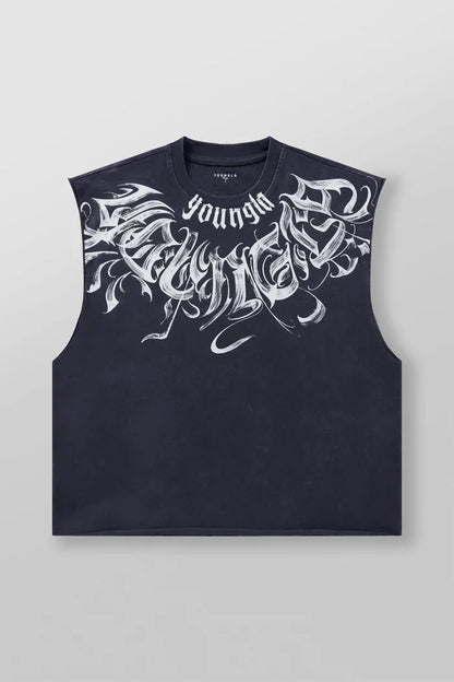 New men's fitness vest, men's casual running training sleeveless T-shirt, trendy printed clothing vest, men's heavyweight cotton