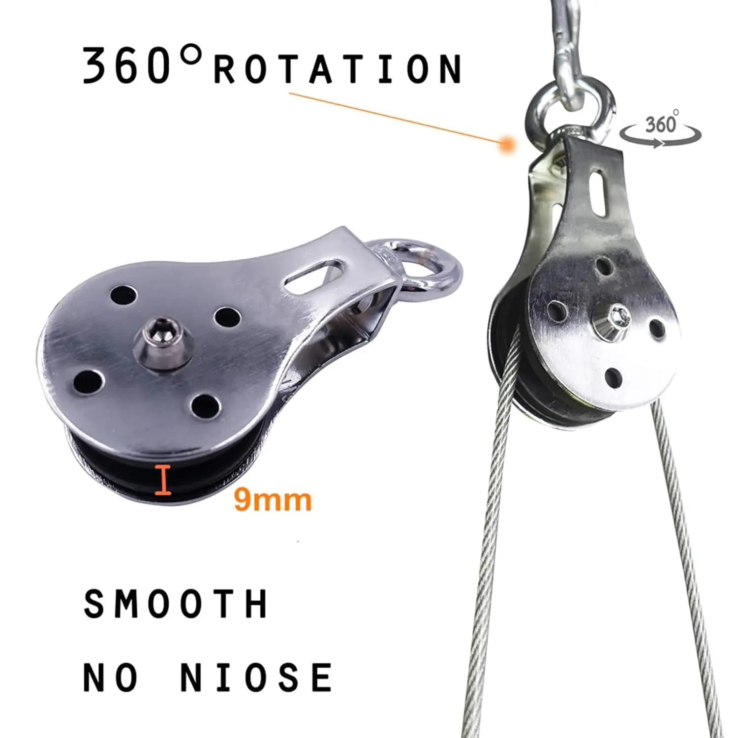 Silent Gym Cable Pulley Rotation 360 Degree Stainless Steel Surface Smooth Durable Attachment for DIY Home Gym Pulley System - GabyFit Goods