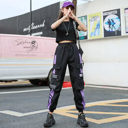 Hip Hop Women's Sports Fashion Cargo Pants Loose and Casual Korean Harem Pants Black Joggers with Multiple Pockets Trousers 5XL