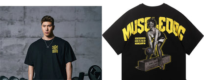 2025 new muscle dog short sleeve T-shirt men's fashion brand sexy printed summer loose blazer men's training fitness clothes