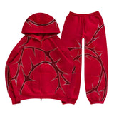 Hip Hop Rhinestone Print Hoodies Pants Suit Men Women Streetwear Fashion Y2k Zipper Hoodie Jacket Gothic Autumn Loose Sweatshirt