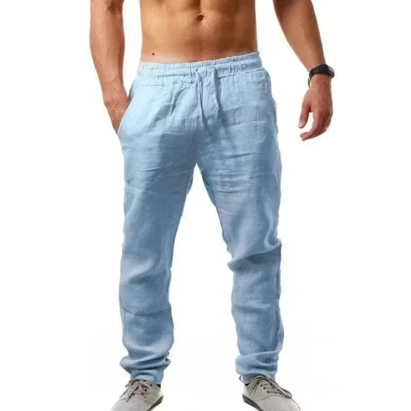2025 Spring and Summer New Men's Cotton Linen Pants Comfortable and Casual Running Floor Pants Fitness Street Sportswear