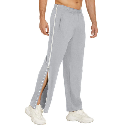 Men's Casual Sports Basketball Pants 2 Button Side Zipper Fully Cut Postoperative Belt Pocket Taupe Pants Boy