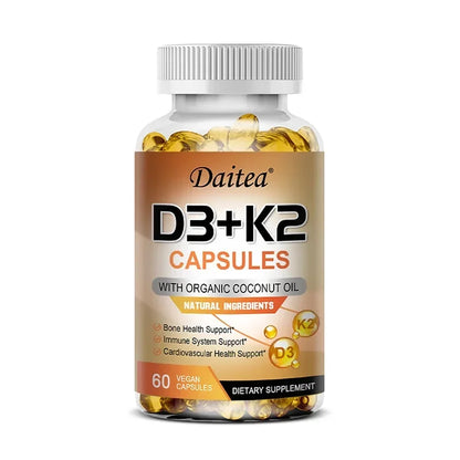 Vitamin D3 + K2, D and K Vitamins To Promote Calcium Absorption and Support A Healthy Cardiovascular System and Arteries