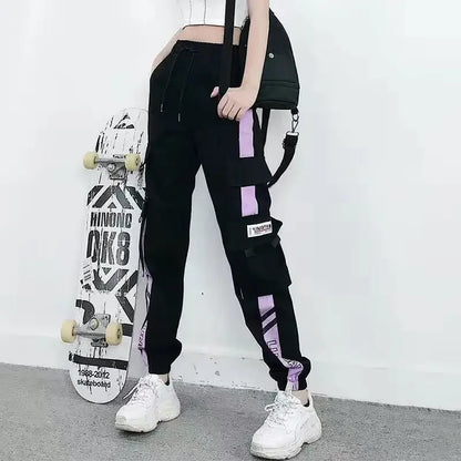 Hip Hop Women's Sports Fashion Cargo Pants Loose and Casual Korean Harem Pants Black Joggers with Multiple Pockets Trousers 5XL