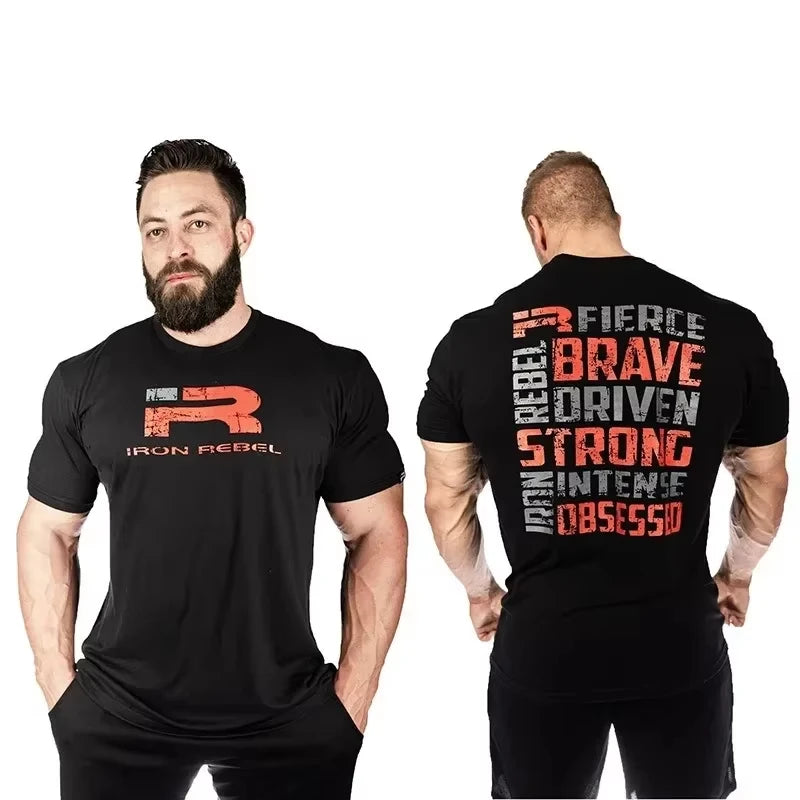 2025Fashion Men Gym Shirt Short Sleeve Fitness Running 100% Cotton T-Shirt Training Sportswear Bodybuilding T-Shirt ﻿