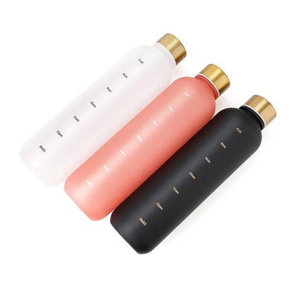 1L Bottle With Time Marker 32 OZ Motivational Reusable Fitness Sports Outdoors Travel Leakproof BPA Free Frosted Plastic - GabyFit Goods