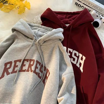100% Cotton Men's Hoodies American Letter Hip Hop High Street New In Sweatshirts 2024 Autumn Y2K Couple Vintage Oversize Hoodies