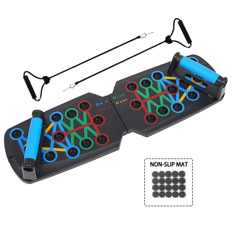 Portable multi-functional push-up board, suitable as a muscle training board for home gym. Foldable stretching fitness equipment