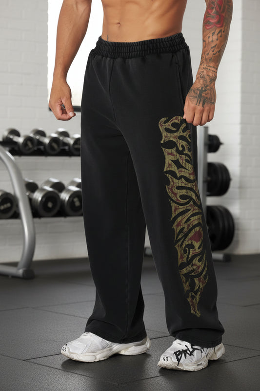 YOUNGLA American streetwear brand men's sports pants, gym and fitness loose straight print casual trousers