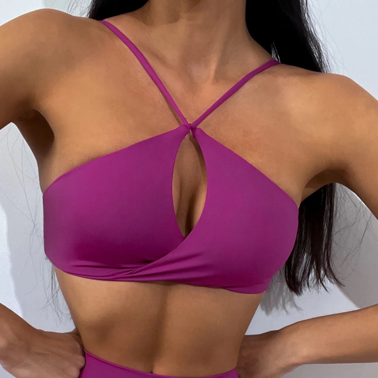 CUTIES Wrap Front Fitness Yoga Set Women Luxury Scrunch Booty Leggings Workout Clother Purple Sport Bra Gym Sport Suit Tracksuit
