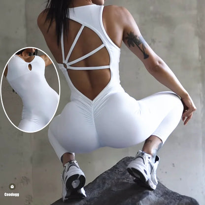 Mental Pad Jumpsuit Sport Women Yoga Set Bodysuit Fitness Gym Sportswear Scrunch Legging Workout Running Active Clothes XP277