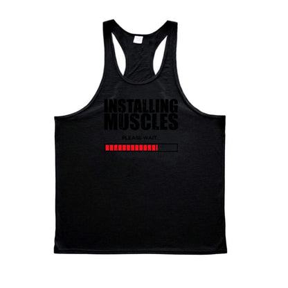 Installing Muscles Please Wait Y-back Tank Tops Gym Fitness Bodybuilding Sport Shirt Mens Cotton Breathable Sleeveless Singlets