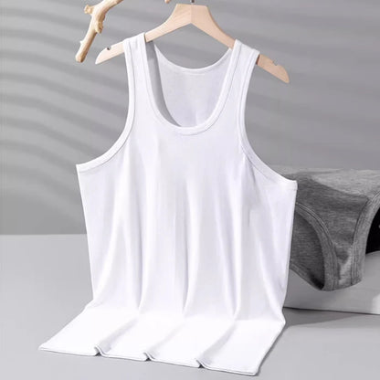 Men's solid color basic cotton narrow shoulder vest fashion casual men's T-shirt sports fitness Joker round neck youth vest - GabyFit Goods