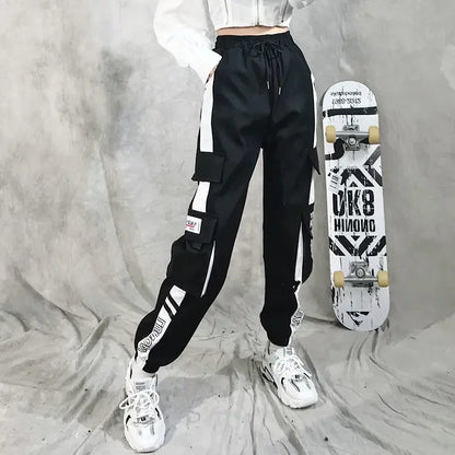 Hip Hop Women's Sports Fashion Cargo Pants Loose and Casual Korean Harem Pants Black Joggers with Multiple Pockets Trousers 5XL