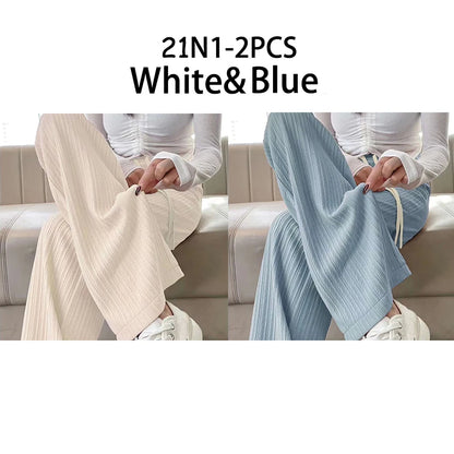 2025 summer new bubble milk puff cloud pants women high waist draped narrow straight casual pants cloud puff wide leg pants