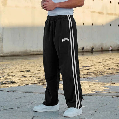 Men's Sweatpants Autumn Winter New Gym Sports Fitness Printed Ribbon Woven Mid Waist Straight Leg Pants Fashionable Casual Pants
