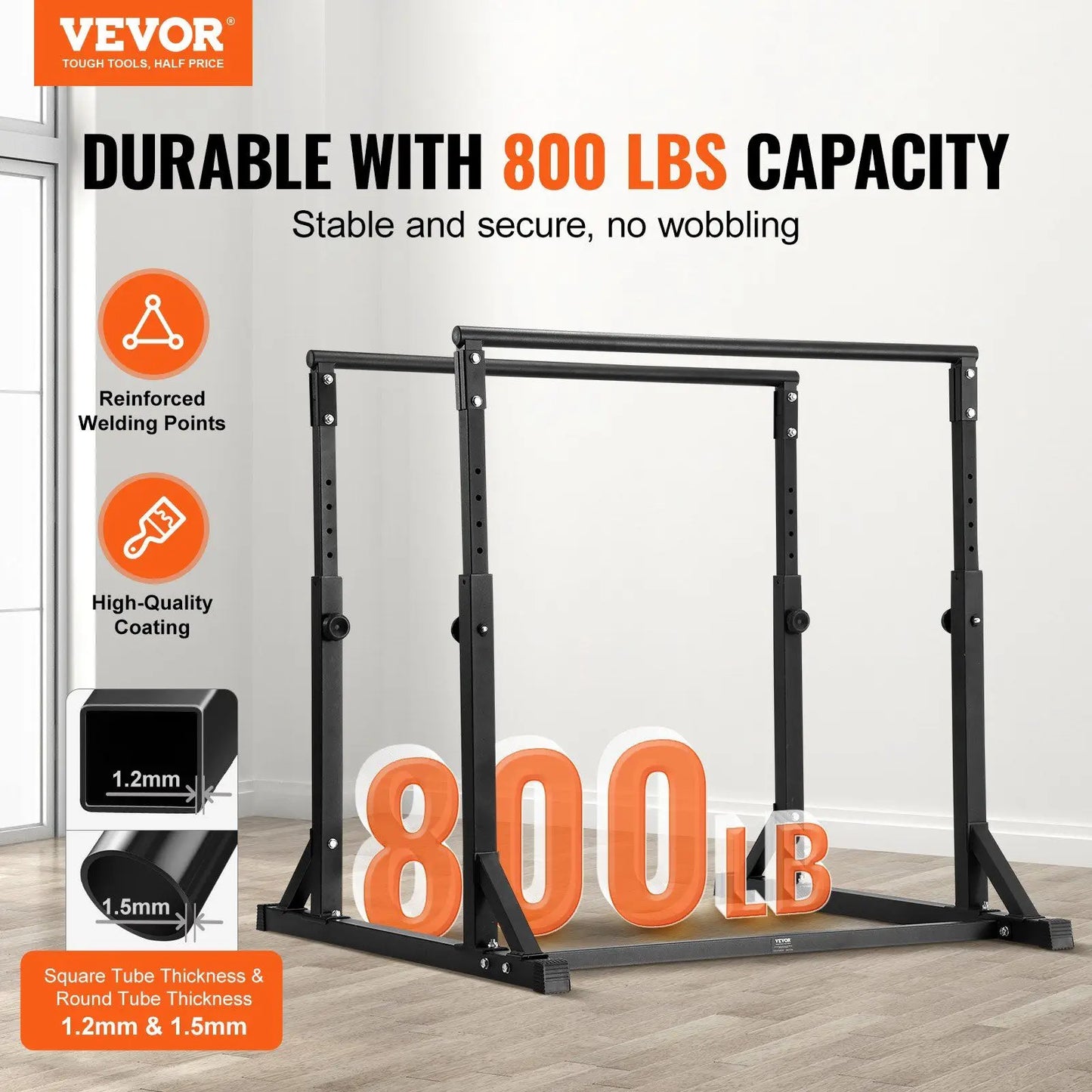 800 Lbs Capacity Dip Bar Stand Adjustable Height Fitness Workout Dip Bar Station Stabilizer Home Gym Parallette Push Stand