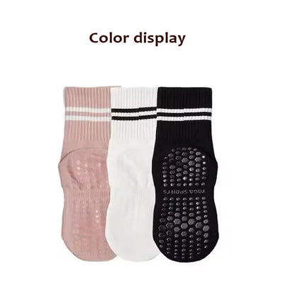 3-Pair Female Pilates Indoor Anti Slip Silicone Floor Socks Breathable Double Bar Middle Socks Fitness Dance Exercise Yoga Socks - GabyFit Goods