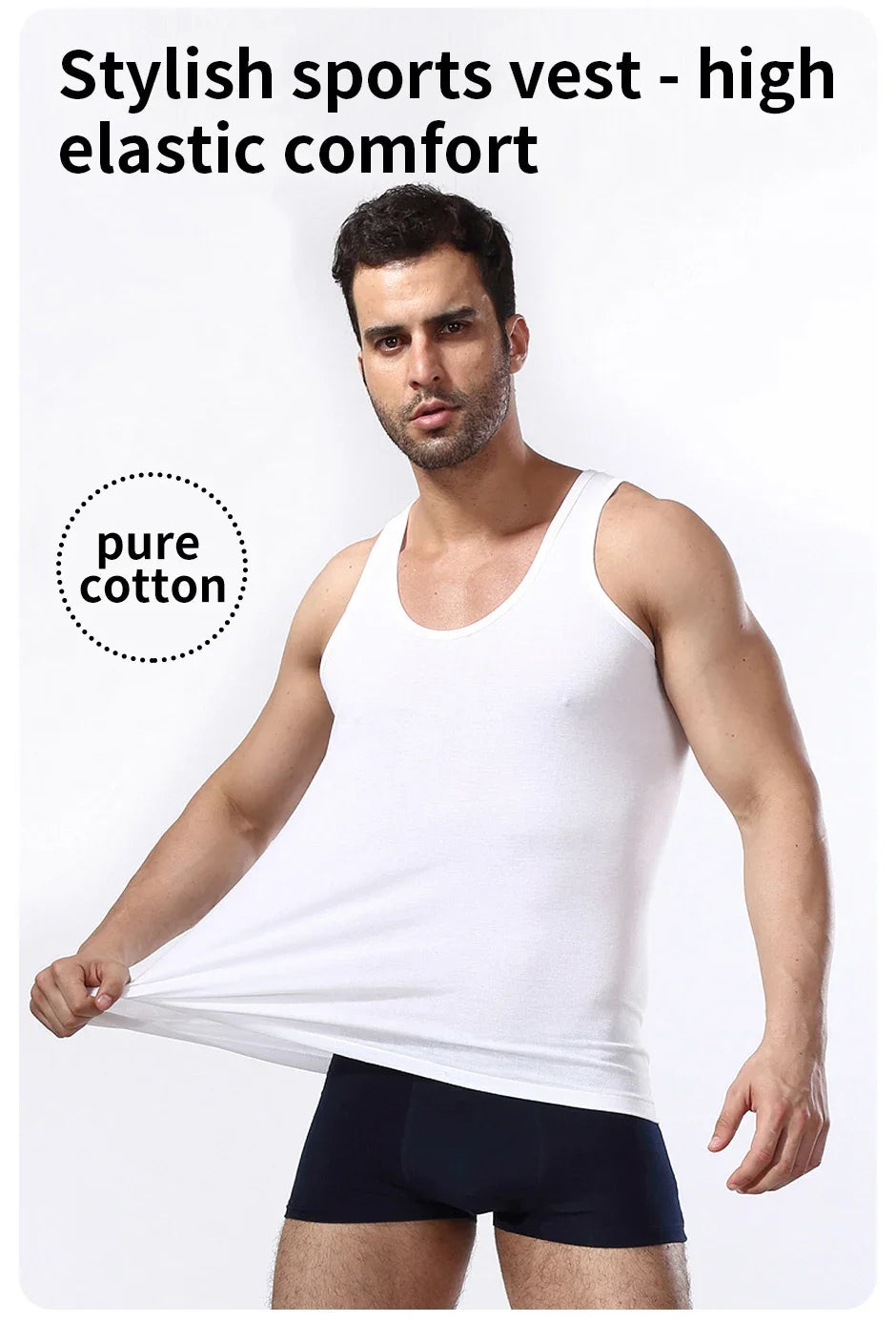 Men's solid color basic cotton narrow shoulder vest fashion casual men's T-shirt sports fitness Joker round neck youth vest - GabyFit Goods