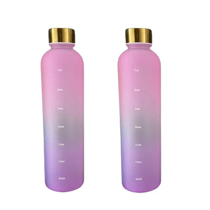 1L Bottle With Time Marker 32 OZ Motivational Reusable Fitness Sports Outdoors Travel Leakproof BPA Free Frosted Plastic - GabyFit Goods