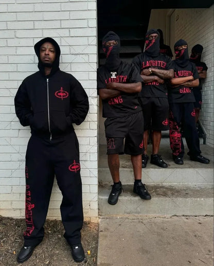 Y2KHip-Hop High Street Trendy Streetwear Sports Set Retro Harajuku Zipper Hoodie Gothic Punk Letter Print Casual LooseSweatpants