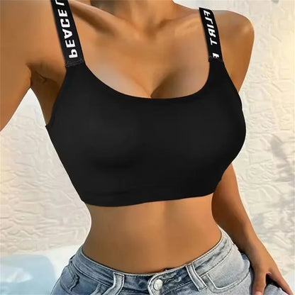 Letter strap back underwear women without underwire integrated with chest cushion back heart strap women wrap chest fitness yoga - GabyFit Goods