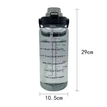 2L Portable Water Bottle with Straw & Time Marker, Large Capacity Plastic Drink Bottle for Outdoor Sports & Fitness - GabyFit Goods