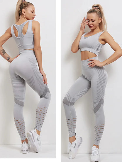 2 Pieces Women's Tracksuit Seamless Yoga Set Workout Sportswear Gym Clothing High Waist Leggings Fitness Sports Suits