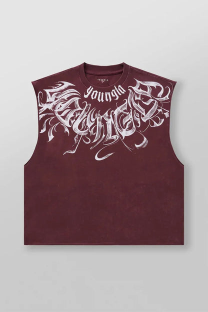 New men's fitness vest, men's casual running training sleeveless T-shirt, trendy printed clothing vest, men's heavyweight cotton