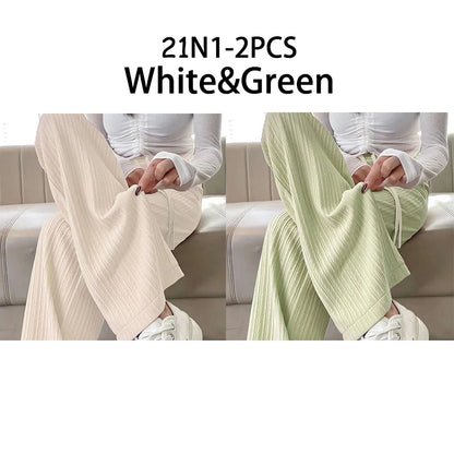 2025 summer new bubble milk puff cloud pants women high waist draped narrow straight casual pants cloud puff wide leg pants