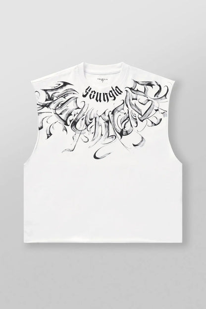 New men's fitness vest, men's casual running training sleeveless T-shirt, trendy printed clothing vest, men's heavyweight cotton