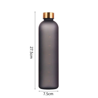 1L Bottle With Time Marker 32 OZ Motivational Reusable Fitness Sports Outdoors Travel Leakproof BPA Free Frosted Plastic - GabyFit Goods