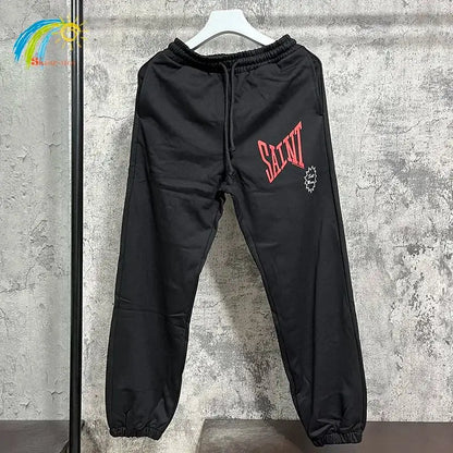 Vintage High Street Red Letter Logo Printing Saint Sweatpants Men Women Oversized Jogger Drawstring Black Apricot Pants