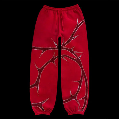 Hip Hop Rhinestone Print Hoodies Pants Suit Men Women Streetwear Fashion Y2k Zipper Hoodie Jacket Gothic Autumn Loose Sweatshirt