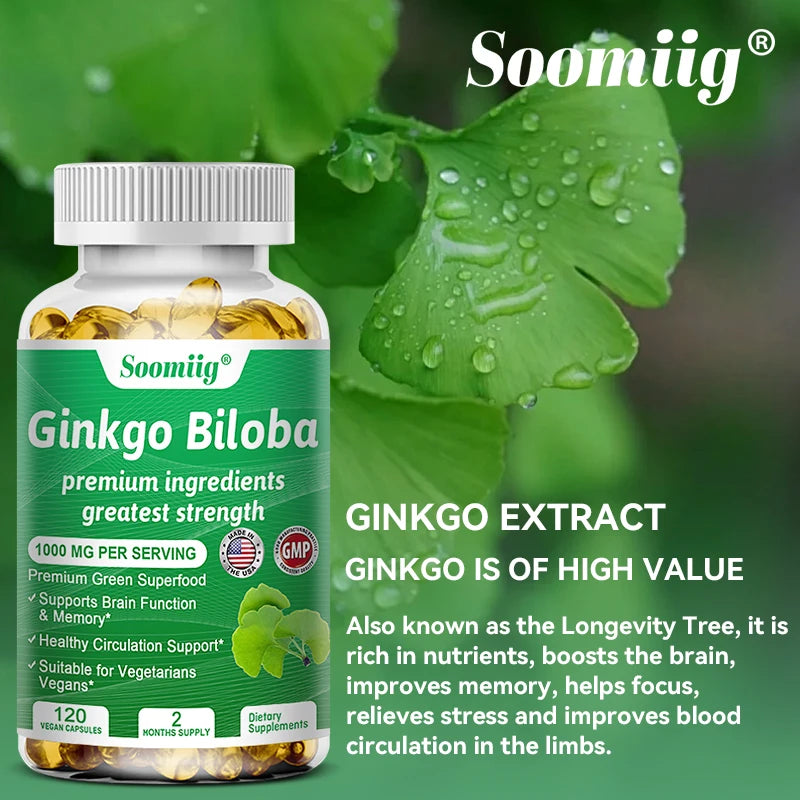 Ginkgo Biloba 1000mg, with Vitamin B, Zinc, Helps Maintain Memory & Cognition, Herbal Dietary Supplement, Gluten Free & Non-GMO