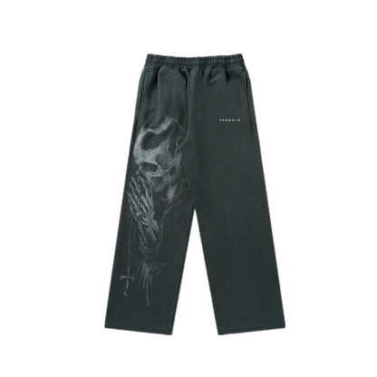 2025 New Men's Fitness Sports Pants American High Street Retro Hip-Hop Style Trendy Brand Printed Casual Men's Long Pants