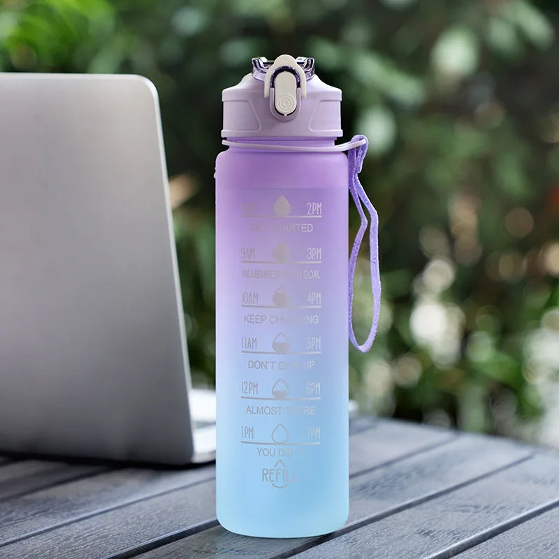 750ML Sports Water Bottle with Time Marker Leak-proof Cup Motivational Portable Plastic Water Bottle for Outdoor Sport Fitness