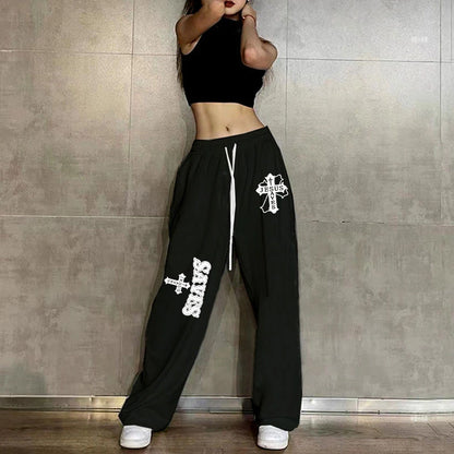 European and American Hiphop Print Cool Fried Street Sweatpants Women's High-waisted Hip-hop Loose Trousers