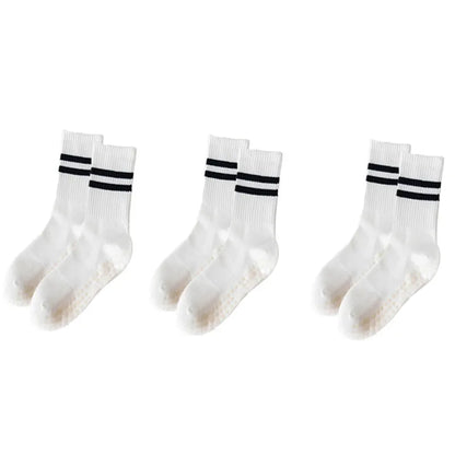 3-Pair Female Pilates Indoor Anti Slip Silicone Floor Socks Breathable Double Bar Middle Socks Fitness Dance Exercise Yoga Socks - GabyFit Goods