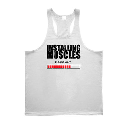 Installing Muscles Please Wait Y-back Tank Tops Gym Fitness Bodybuilding Sport Shirt Mens Cotton Breathable Sleeveless Singlets