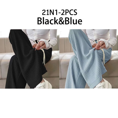 2025 summer new bubble milk puff cloud pants women high waist draped narrow straight casual pants cloud puff wide leg pants