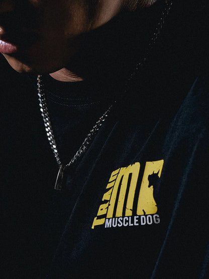 2025 new muscle dog fitness men fashion brand summer American print loose training clothing sports casual short sleeve