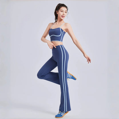 2025 New Striped Fashion Yoga Set Women Gym Clothes Sexy Sports Bra High Waist Yoga Flared Pants Running Hip Lift Fitness Pants