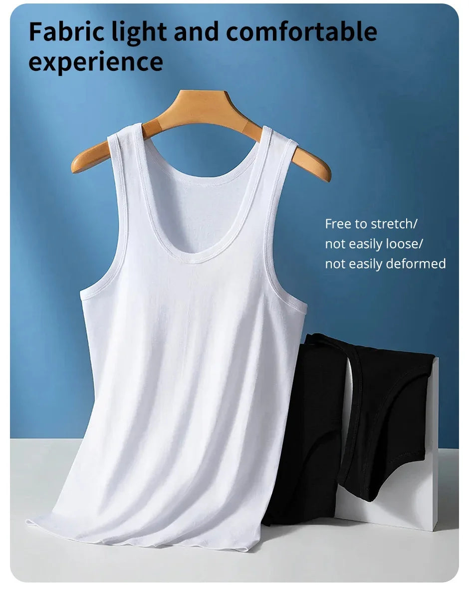 Men's solid color basic cotton narrow shoulder vest fashion casual men's T-shirt sports fitness Joker round neck youth vest - GabyFit Goods